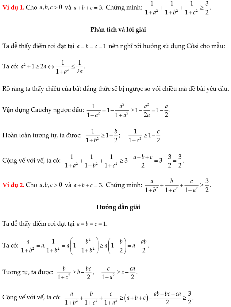 Một số ví dụ chứng minh BĐT bằng phương pháp Cauchy ngược dấu