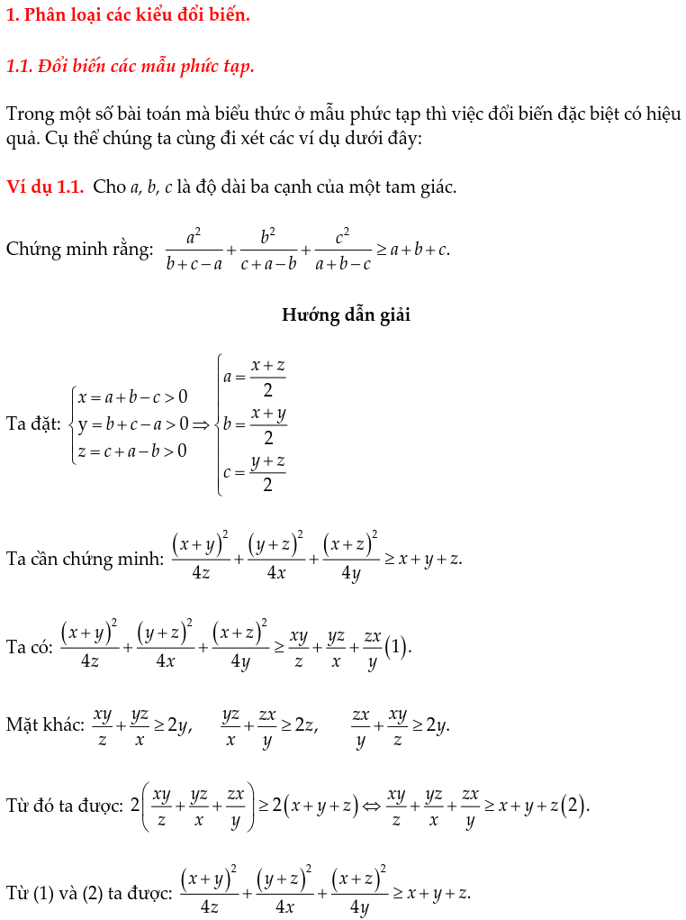 Phương pháp đổi biến chứng minh bất đẳng thức