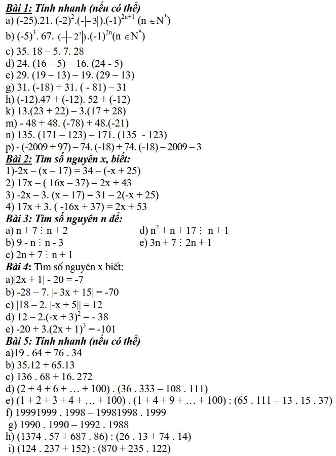 Phiếu bài tập Toán lớp 6 ôn tập nghỉ dịch Corona-2